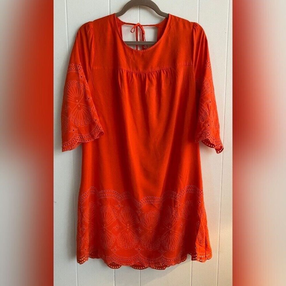crown & ivy Bright Orange Eyelet Shift Dress